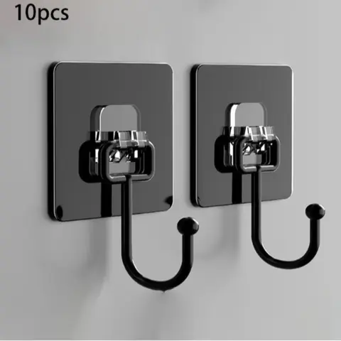 10pcs Super Strong Adhesive Wall Hooks, Transparent Reusable No Drilling, Waterproof Oilproof, Ideal for Bathroom Kitchen Towels Cups Spoons, Modern Towel Hooks