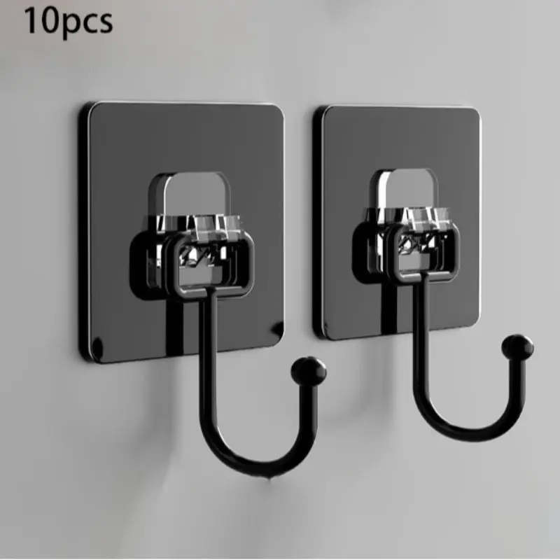 10pcs Super Strong Adhesive Wall Hooks, Transparent Reusable No Drilling, Waterproof Oilproof, Ideal for Bathroom Kitchen Towels Cups Spoons, Modern Towel Hooks
