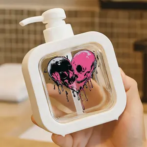 Edgy Pump Dispenser with Skull Heart Design - Refillable Plastic Bottle for Soap/Detergent - Stylish Dripping Effect, Perfect for Bathroom & Kitchen Decor, Bold Punk Aesthetic