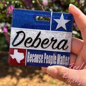 Personalized Grocery Partner Badge Buddy Name Tag with Custom Lanyard & Removable Cardholder Double-sided Durable Acrylics Glitterfied Red & White Color Theme Perfect for GroceryStorePartner