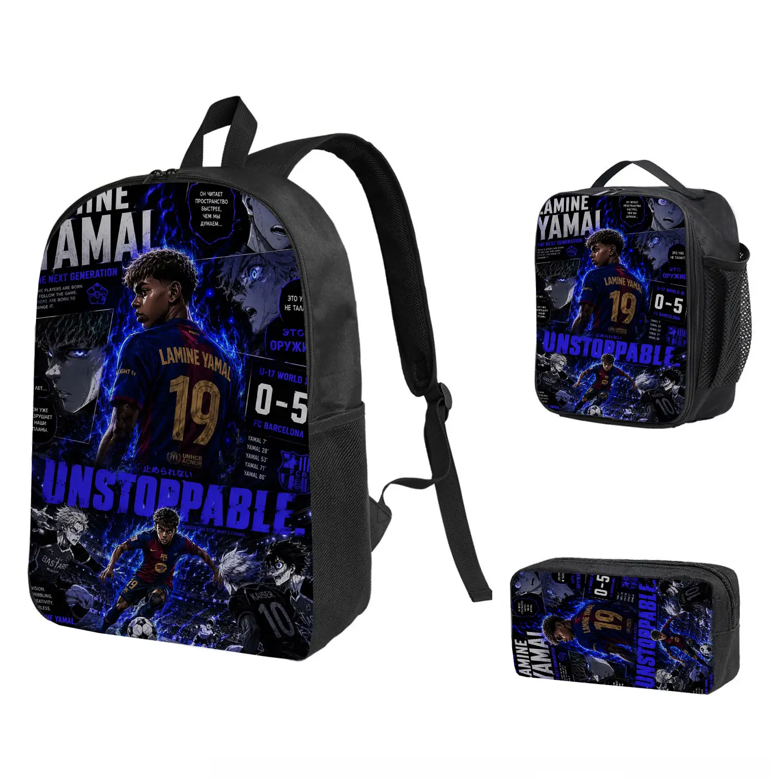 LAMINE YAMAL Water Resistant Vibrant 3-in-1 Unisex Combo Set Backpack, School Bookbag with Insulated Lunch Bag & Pencil Case, Cool Laptop Travel Daypack Back to School Gift for Fans b-117, Cool Gifts For Kids, 3-In-1 Design, Boy, Camping, School Backpack