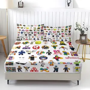 ROBLOX Pattern Fitted Sheet,Bedding Household Items,Including 1 Bed Sheet and 2 Pillowcases,Anti Slip Dust Cover Suitable for Bedrooms and Guest Rooms,Suitable for Personal Use or Gift Giving