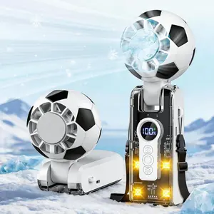 Portable Handheld Turbo Fan with Cooling, Rechargeable Soccer Personal Fan, 5 Speeds 4-Mode LED, 180° Foldable, Up to 12hrs Battery Life