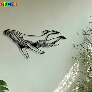 1pc Humpback Whale Pod Metal Wall Art, Mother and Calf Whale Statue Mural, Intricate Craftsmanship, Abstract Art Design, Perfect for Housewarming, Anniversary, Living Room Patio Wall Coastal Home Decor, Ideal Gift for Marine Enthusiasts