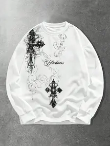 Unisex Autumn Winter Fashion, Cross Watermark Waffle Knit Crewneck Pullover for Stylish, Trendy Fitted Sweatshirt for All Genders