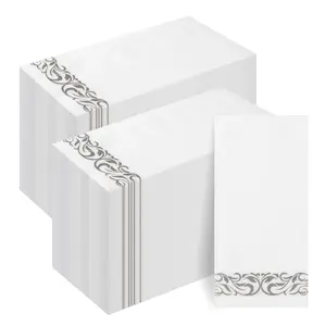 Goodluck 200PCS Silver Decorative Napkins – Soft Linen-Like Napkins for Weddings, Christmas & Guest Use. Disposable & Elegant Tableware