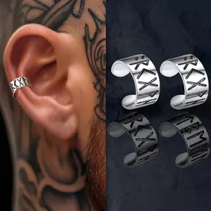 FaithHeart Norse Viking Runes Ear Cuffs Hoop Earrings for Women Men Gothic Jewelry Father's Day gift