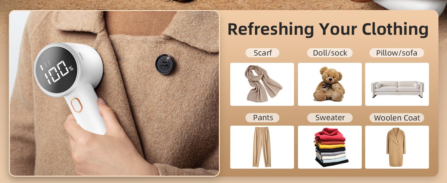 2026 Fabric Shaver,Lint Remove,Cordless Electric Portable Sweater Defuzzer,with 3 Speeds,Digital LED Display for Clothes, Furniture, Sweater, Couch, Blanket