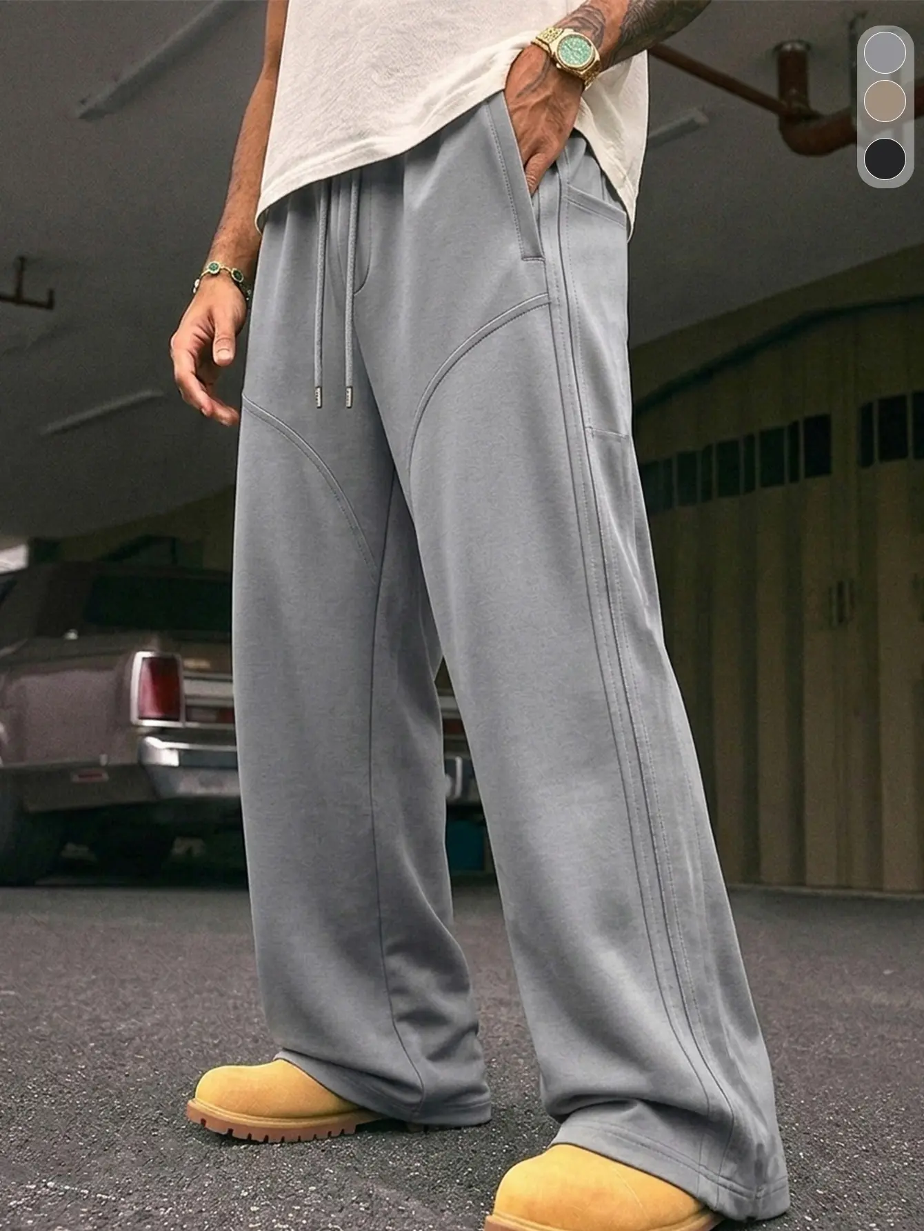 Loose straight athletic sweatpants American street style drawstring elastic waistband drapey wide-leg pants trendy versatile everyday wear high-street brand style casual comfortable summer bestseller What colors are available for American street style ath