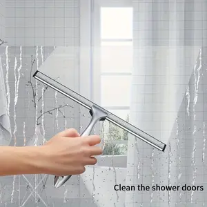 Stainless Steel Shower Squeegee with Hook — Suitable for Shower Glass Doors, Bathroom Windows, Kitchen Mirrors, and Car Glass — Includes Hanging Holder — Christmas & Halloween Window Cleaner — Facilitates Post-Decoration Cleanup (Silver)