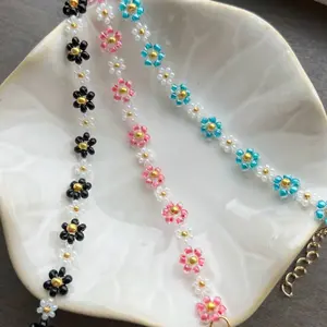 Beaded Flower Bracelet, Colorful Seed Bead Bracelet, Handmade Beaded Jewelry