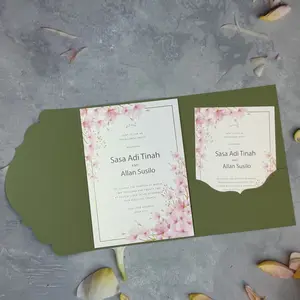 Luxury Pocket Fold Wedding Invitation Set with Envelope – Elegant Cherry Blossom Floral Invite Cards for Wedding, Engagement Party, Bridal Shower, 10/20PCS