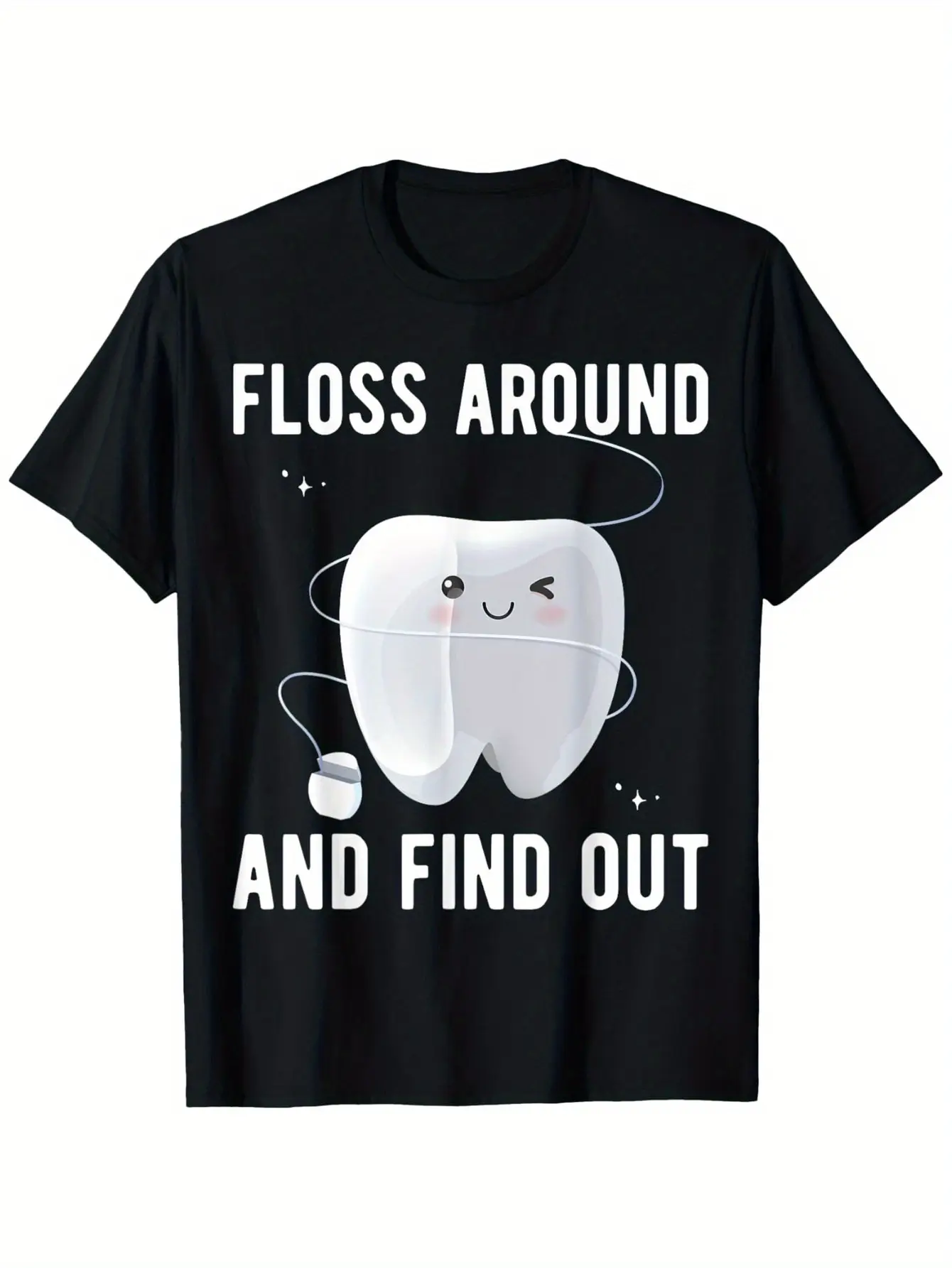 Fun Dental Assistant T-Shirt-Black Tooth Character Design-Soft Stretch Cotton Dental Clothing-S-XXXL Size for Men and Women-Machine Washable, Gift for Dental Professionals, Casual , modern graphic feel, for young people, weekend casual