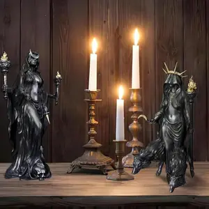Gothic Hecate Statue, Dark Goddess Holding Torch, 6.30 Inch Resin Sculpture, Desktop Decoration, Mystery Altar Home Decor