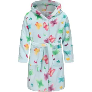 L-AE070  Girls Fleece Hooded Robes Kids Warm Bath Robe for Girls Soft Fuzzy Bathrobe