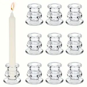 10 Cone Candlesticks Small Short Cone Candlesticks Wedding, Dining Table Center, Bulk Glass Candlesticks for Home Decor (Transparent Pattern)