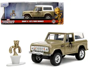 1973 Ford Bronco Gold Met. w/White Top & Groot Figure "Guardians of the Galaxy" "Marvel" Series 1/32 Diecast Model Car by Jada