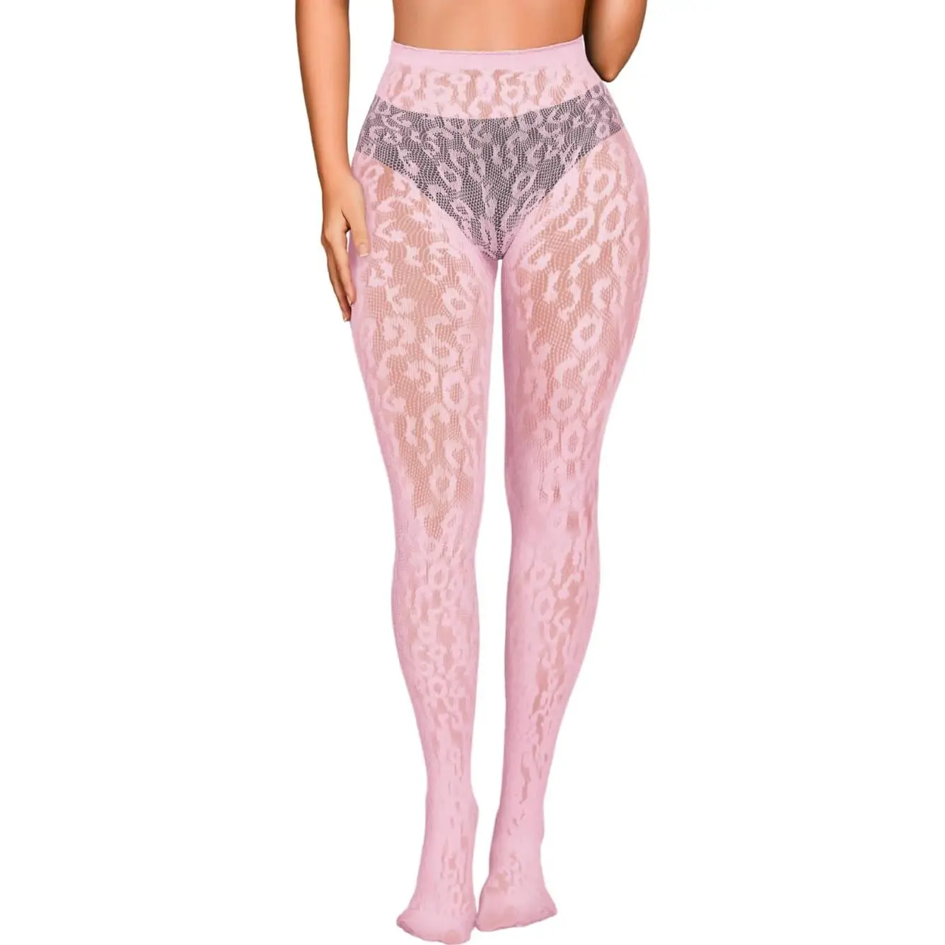 EHSUYAB Women Sexy Leopard Print Lace Tights, Cheetah Patterned Pantyhose Leggings, Sheer Fishnet Stockings Club Rave Outfits