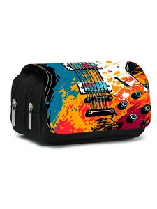 Colorful Guitar Pattern Printed Double Flip Cover Pencil Bag