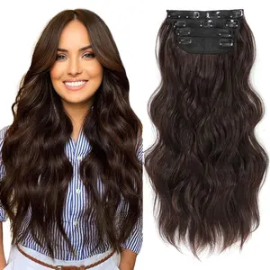Clip in Hair Extensions, Natural & Soft Hair & Blends Well Hair Extensions, Dark Brown Long Wavy Hairpieces Dark Brown