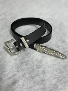 Unique Western Broken Sword Metal Carved Belt, Denim Jeans Leather Belt, Versatile Daily Wear, Stylish and Durable, Western Buckle Belt