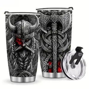 20oz Viking Style Tumbler - Insulated Stainless Steel Travel Mug with Lid, Keeps Drinks Hot & Cold. An Awesome Gift for Men, Husband, or Dad for Birthday, Christmas, and Father's Day.