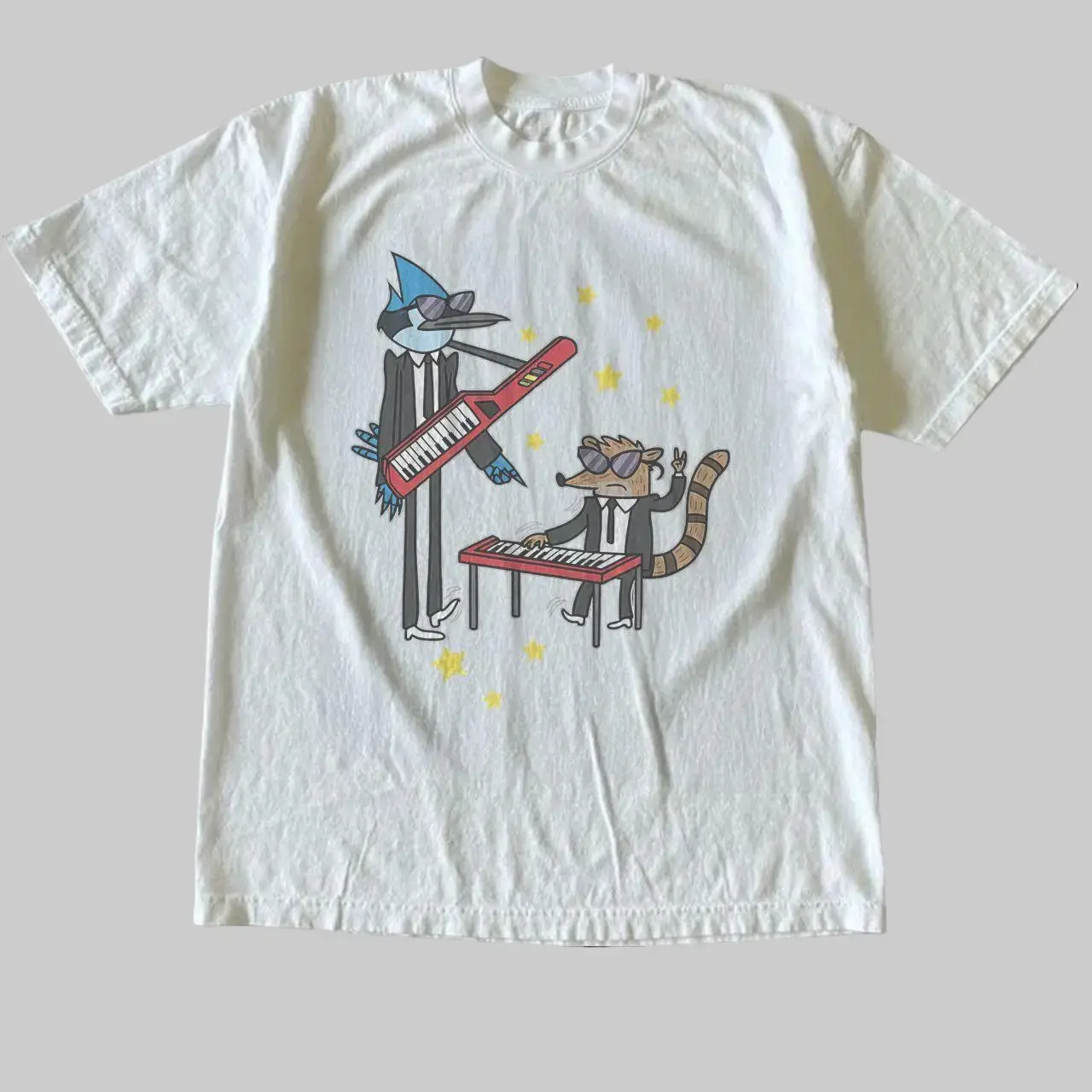 Vintage Style Regular Show Mordecai Rigby Keyboard Graphic Tee Cartoon T Shirt #regularshow #cartoontee #mordecaiandrigby #y2kcartoon #vintagestyle