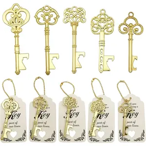 50 PCS Gold Key Bottle Openers Bulk Bridal Shower Rustic Wedding Favors Gifts Decorations Souvenirs for Guests with Card Tag and Chains