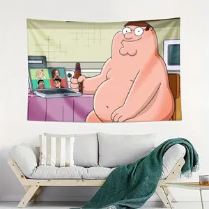 Cartoon Tapestry Wall Hanging Multicolor Family Guy Peter Griffin Video Call Design Living Room Decorwall decor flags