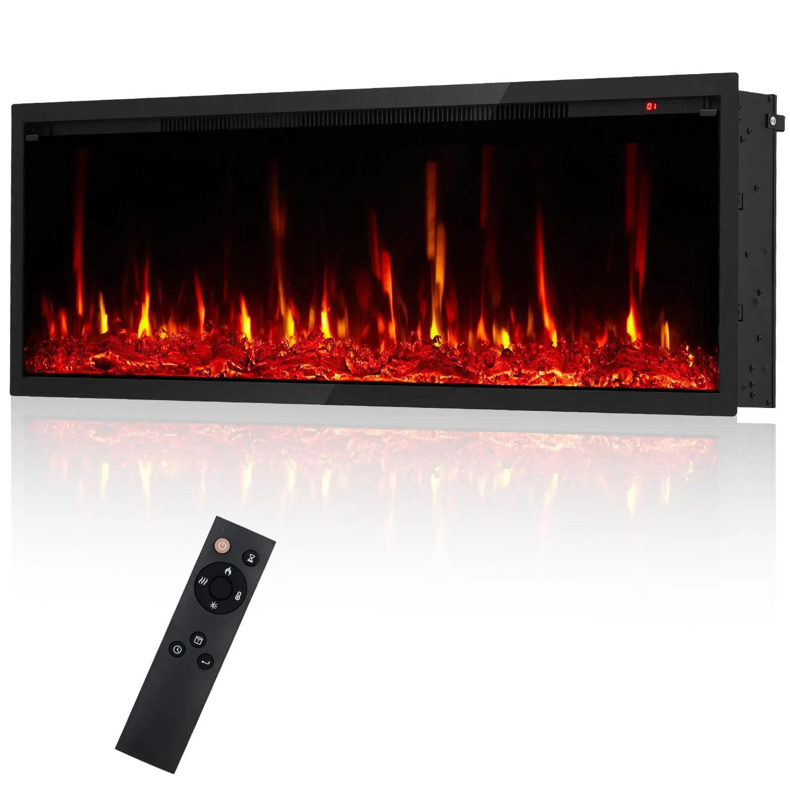 Garvee 50-Inch Recessed Electric Fireplace – Wall Insert with Log & Crystal Media, Adjustable Flame Colors, Dual Heat Settings, Remote & Touch Control