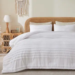 BEDELITE Boho Comforter Set, Tufted Striped Bed Set  Soft Vintage Farmhouse Comforter for All Seasons, Boho Home Decor Fluffy Jacquard Bedding Pillow Shams