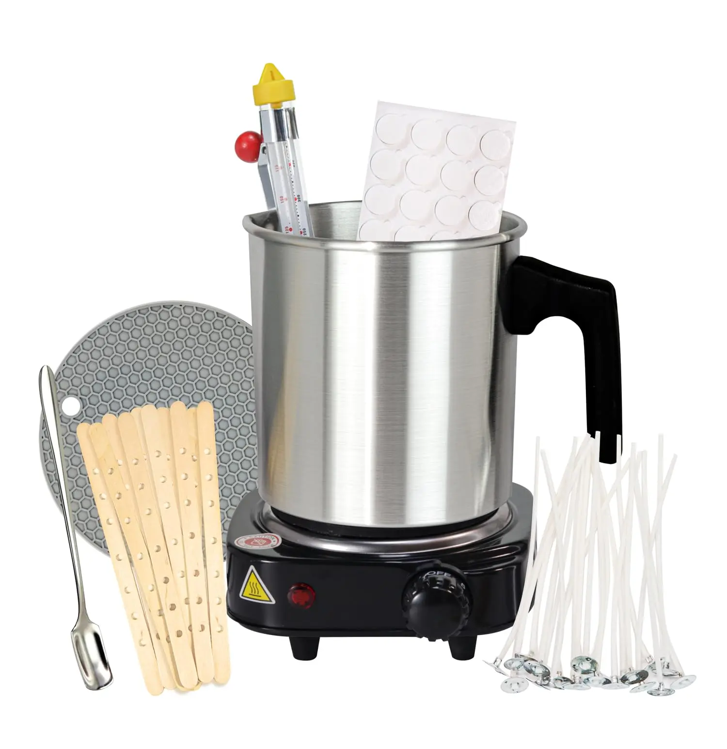 Aroparc Candle Making Kit with Wax Melter for Adult Beginner,Including Hot Plate,40oz Double Boiler Wax Melted Pot,Thermometer,Wick Centering Device ect.