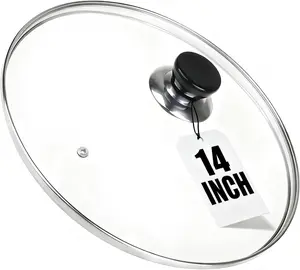 14 Inch Tempered Glass Universal Pan Lid, Fits for Skillets, Frying Pans, Cast Iron Pans and Wok Pots, Heat-resistant Replacement Cookware Lid