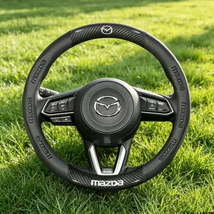 38cm Car Carbon Fiber Leather Steering Wheel Anti-Slip Cover For Mazda 2 3 CX5 CX30 CX8 CX3 Mazda2 6 5 CX9 BT50 Auto Interior Accessories
