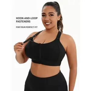 【Plus Size】 Criss Cross Zipper Front Sports Bra, Solid Adjustable Strap Wireless Sports Bra, High Stretch Yoga Bra, Women's Sport & Outdoor Clothing for Indoor Outdoor WearRAIMENTRY