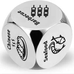 Stainless Steel Decision Dice, 0.63 Inch Pocket Size Food Selector, Perfect Gift for Food Lovers and Couples, Christmas Valentine's Day