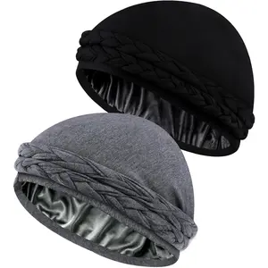 Silk Satin Lined Halo Turban - Vintage Twist Head Wraps for Men & Women, Stylish Durag & Sleeping Bonnets - Pre-Tied Satin Turban & Skull Cap