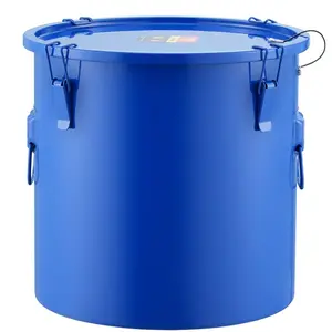 VEVOR Fryer Grease Bucket, 8 Gal Oil Disposal Caddy Carbon Steel Fryer Oil Bucket with Rust-Proof Coating, Oil Transport Container with Lid, Lock Clips, Filter Bag for Hot Cooking Oil Filtering, Blue