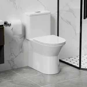 Elongated One Piece Toilet 1.1/1.6 GPF Tornado Flush with Comfort Chair Seat ADA Height 17",Powerful & Quiet Dual Flush Modern Toilet,Siphonic S-trap 12",Rimless Bowl with Soft Closing Seat,Gloss White