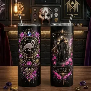 Sleep Token Even in Arcadia 40oz Tumbler with Handle  Vessel Mask & Floral Flamingo Collage Custom Cup  20oz Insulated Travel Mug  Alternative Metal Fan Gift  Cup Holder Friendly
