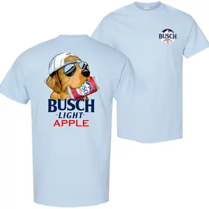 Vintage Busch Light Apple Dog T-Shirt – Golden Retriever with Beer Can Graphic, Funny Drinking Shirt, Gift for Beer & Dog Lovers, Casual Cotton Tee,Streetwear|100% Cotton