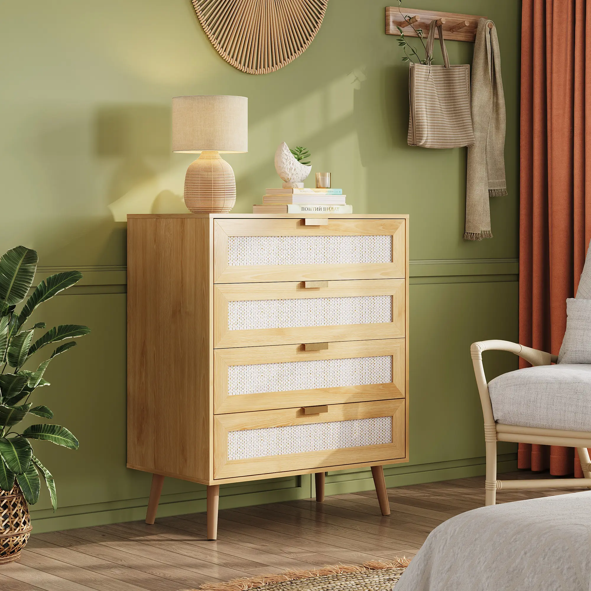 WLIVE Rattan Dresser for Bedroom, 4 Drawer Wooden Boho Dresser Storage with Gold Metal Handle, Chest of Drawers for Living Room, Closet, Hallway - TikTok Shop WLIVE Rattan Dresser for Bedroom, 4 Drawer Wooden Boho Dresser Storage with Gold Metal Handle, Chest of Drawers for Living Room, Closet, Hallway - TikTok Shop