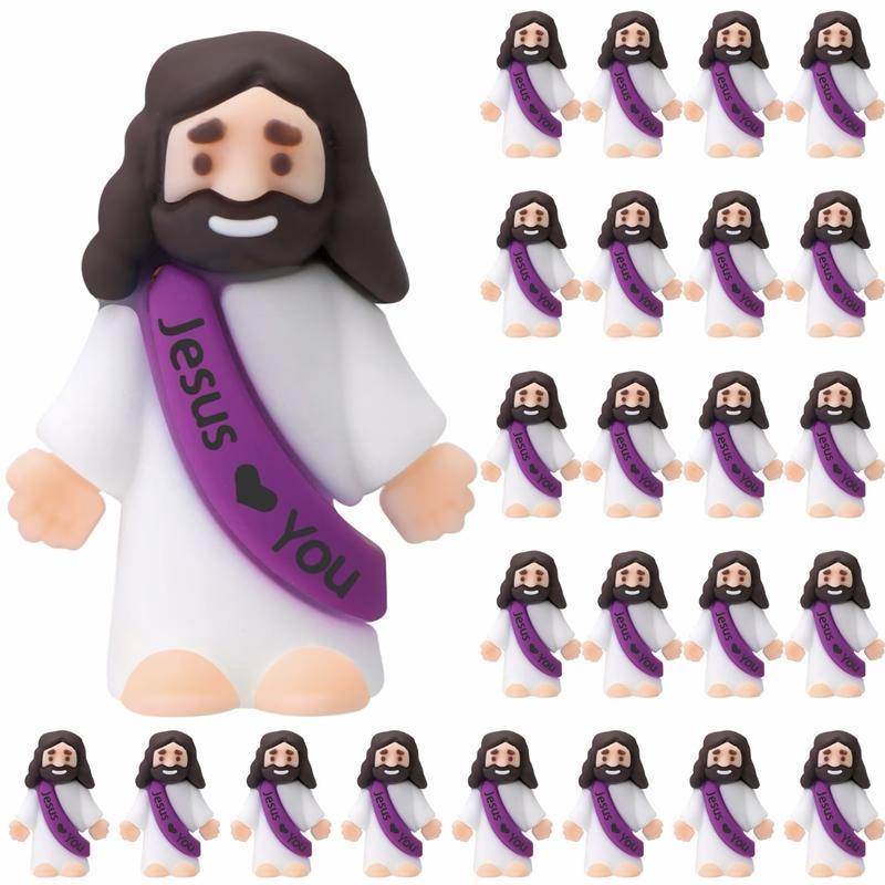【God be with you】Mini Jesus Figures 50/100 pcs Original Design Little Jesus Figures with Jesus Love You Slogan Christian Baptism Gifts Christmas Easter Home Decoration Religious Ornaments
