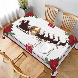 Christmas Themed Tablecloth, 1 Count Merry Christmas Atmosphere Tablecloth, Festive Fabric Tablecloth for Home Decoration