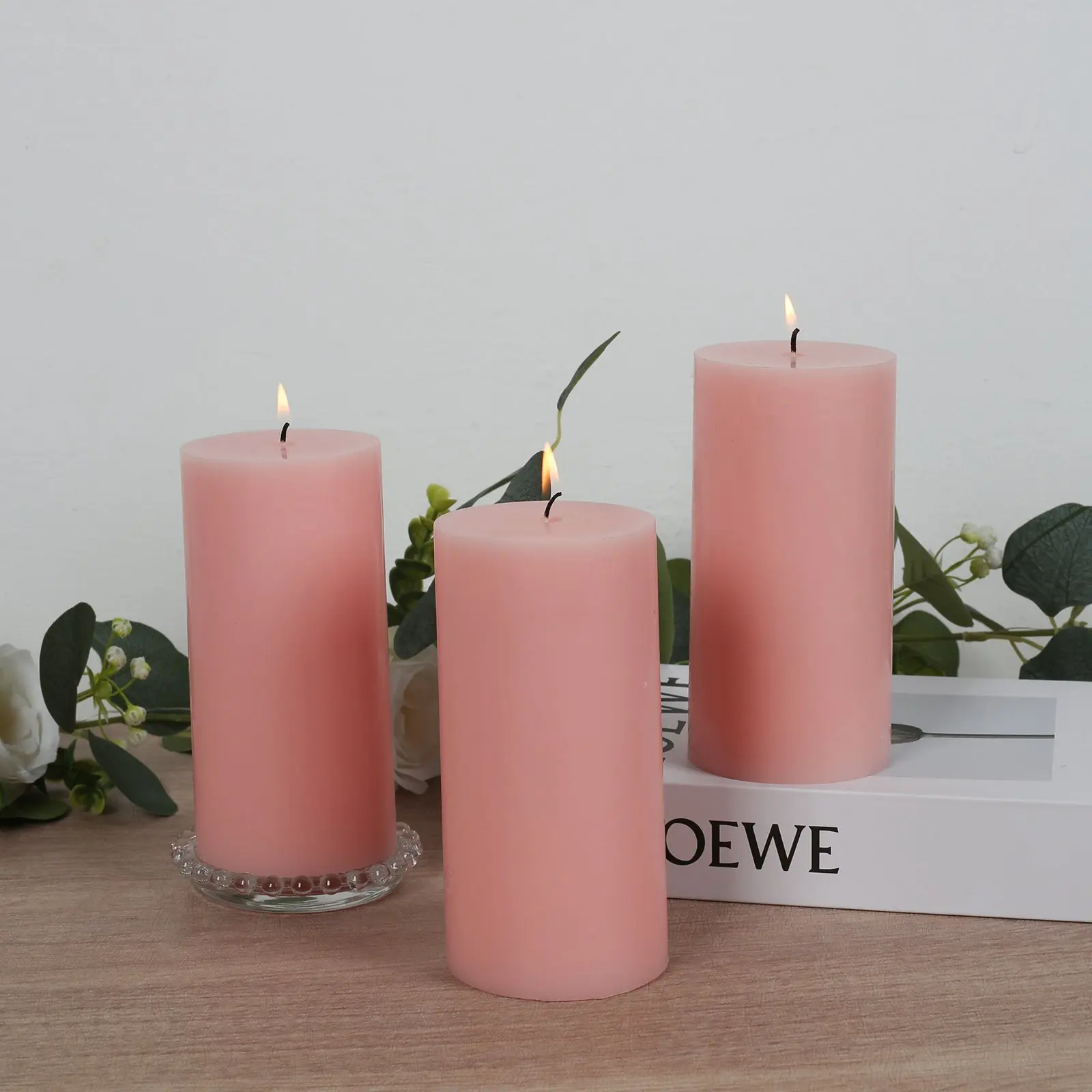 Blush Paraffin Wax Pillar Household Candles, 6-Pack Unscented 3"x6" Dripless Burn Smokeless Cotton Wicks, 60-Hour Long-Lasting Clean Burn, Home Decor Supplies for Restaurants, Churches