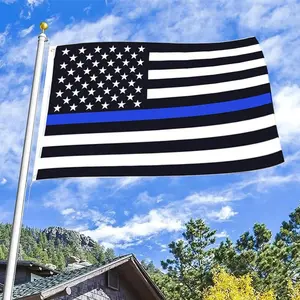 1pc 90cmx150cm Polyester Blue Stripe American Flag USA Police Flag Durable Outdoor Yard Decoration(Without Flagpole)