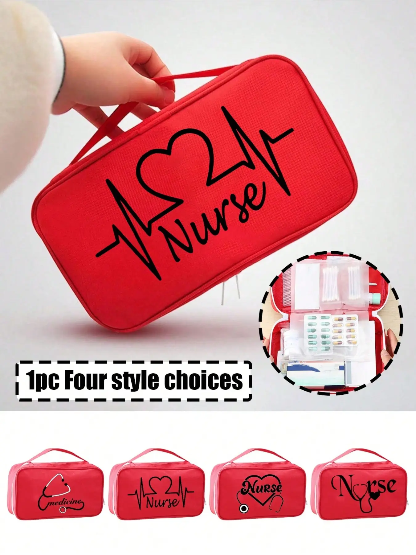 Portable Medical Bag with Stethoscope, Ecg, and Nurse Design, Travel First Aid Kit, Compact Medicine Organizer for Home, Office, Camping