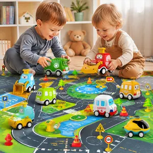 8 Pieces Truck Car Toy Set with Playmat & Storage Bag High-Quality Mini Car Vehicle Model Birthday New Year Gift, Press Dinosaur Engineering Car Toy for Toddlers Ages 1-6 with Interactive Play Mat Perfect Educational Gift for Toddlers 1-10 Kids Boys Girls