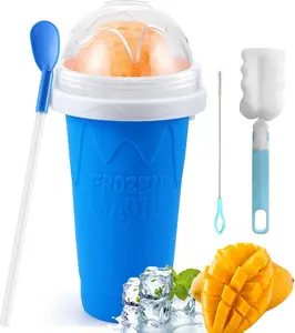Slushy Maker Cup, Slushie Maker Cup Magic Quick Frozen Smoothies Cup Cooling Cup Double Layer Squeeze Cup, Homemade Milkshake Ice Cream Maker for Kids and Family (Blue)