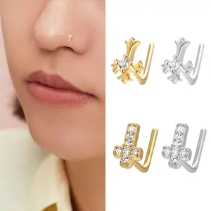20G L-Shaped Cross Nose Rings for Women 316L Surgical Steel Cubic Zirconia Cross Nose Studs Hypoallergenic Nostril  Earrings Jewelry